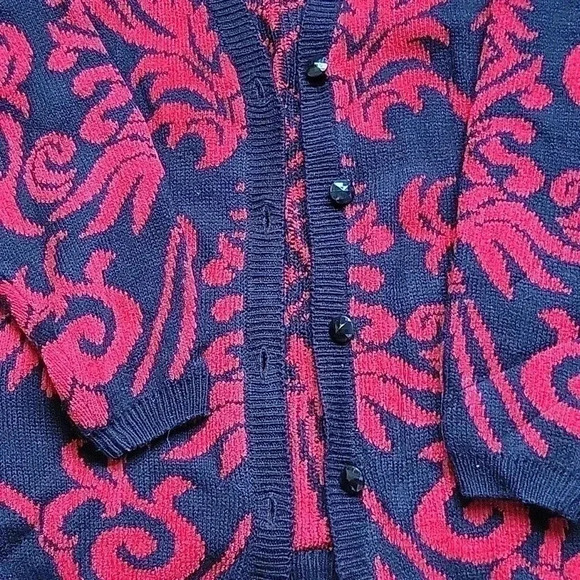 Vintage Alfred Dunner Red Black Cardigan Large Petite - Picture 4 of 10
